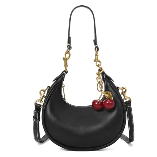 JQWSVE Small Top Handle Bags for Women Mini Purses Cute Ladies Handbags Crescent Mini Crossbody Bags with Cherry - color: B02-large-black