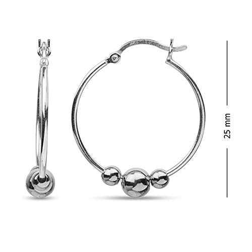 LeCalla 925 Sterling Silver Beaded Ball Hoop Earrings | Lightweight Sleeper Bead Ball Earring Hoops | Cape Style Hoop Earrings for Women - color: Dainty Click-Top Silver