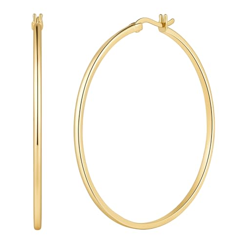 14K Gold Hoop Earrings for Women 14K Gold Earrings for Women Gold Hoop Earring for Womens Hoops Understated Elegance with Smooth Lines Hoops Earring for Womens 20/25/30/35/40/50 mm - size: 50MM