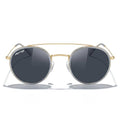 MERRY'S Retro Round Polarized Sunglasses - Unisex Double Bridge Sun Glasses - color: Tra Gray Frame/Gold Bridge/Black Lens