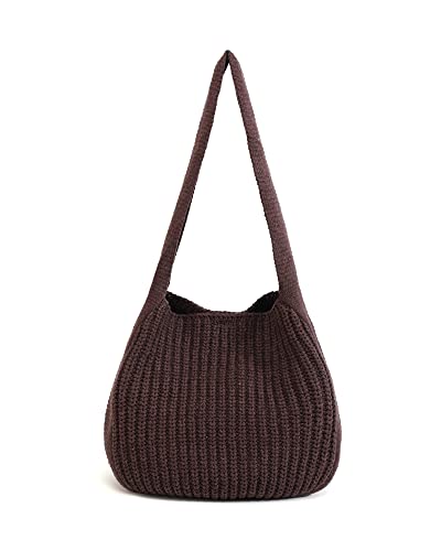 ENBEI Women's Crochet Tote Bag Knit Shoulder bag,Aesthetic Bag,Cute Eco-Friendly Tote for Travel,Daily Use,Gift Box Packaging - color: Brown