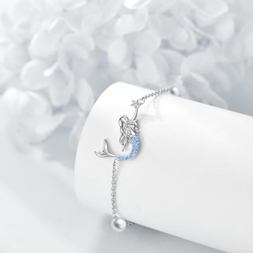 YAFEINI Ankle Bracelets for Women Sterling Silver Mermaid Turtle Ladybug Butterfly Moon Star Pineapple Anklet Link Chain Anklets Jewelry Gifts for Women - style: Mermaid anklet