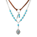 ONLYJUMP Boho Turquoise Leather Choker Necklace for Women Bohemian Handmade Leaf Layered Black Brown Suede Western Cowlady Necklace Western Country Party Jewelry Gifts - style: Feather