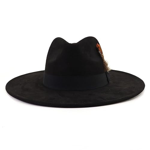 LIDHAY Big Wide Brim Fedora Hats for Women Men Western Suede Hat Panama Hat Outdoor Hats - color: Black