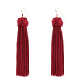 Tassel Dangle Earrings for Women, Handwoven Knot Top Boho Fringe Earrings Lightweight Long Drop Earrings with French Hook, Fashion Statement Jewelry for Party Vacation Daily Wear - color: red