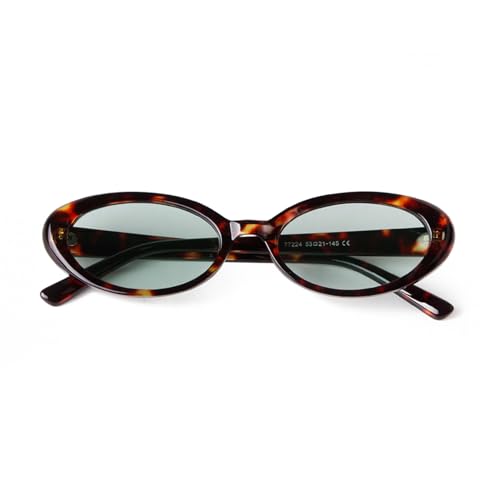 90s Sunglasses for Women Men Retro Small Oval Sunglasses - color: Tortoise Shell Frame - Teal Green Lens
