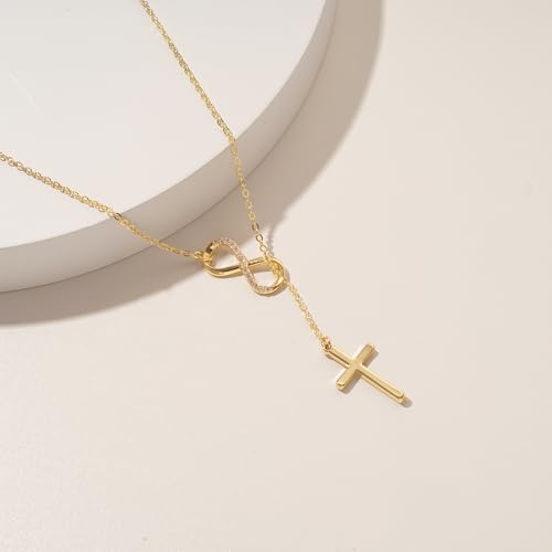 Turandoss Gold Cross Necklace for Women Girls Jewelry Gifts, Dainty 14K Gold Plated Cross Necklace Infinity CZ Holy Mary Medal Necklaces for Women Baptism Religious Faith Jewelry First Communion Gifts - color: infinity cross necklace