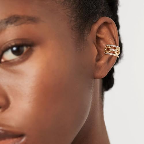 MTMY Gold Ear Cuff Earring for Women 14K Gold Plated Cubic Zirconia Non-Pierced Clip on Cartilage Chunky Ear Cuffs Hypoallergenic Jewelry - style: chain / pair