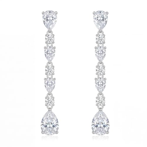 SWEETV Cubic Zirconia Dangle Earrings for Women, Teardrop Bridal Earrings for Wedding, Brides, Bridesmaids, Pear Shaped Drop Earrings for Women Prom Formal Party, Silver - color: Silver-Style1
