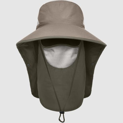 Womens Sun Hat Wide Brim UPF50+ Outdoor Sun Protection Ladies Fishing Hat with Neck Flap Detachable Face Cover - color: Light Green