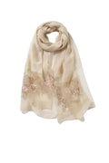 Jeelow Silk Blend Floral Fashion Scarf Shawl Wrap Lightweight Sheer For Women Floral Embroidery Wedding Party Prom - color: Champagne Bloom