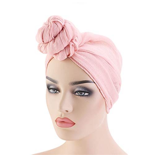 Qianmome Womens Big Flower Turban Beanie Elegant Cap Head Wrap Stretch Long Hair Scarf Headscarf - color: Pink