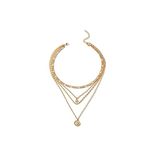 GIGB PBDK Layered Necklaces for Women Dainty 14K Gold Coin Sun Pendant Necklace Exaggerated Stackable Figaro Choker Necklace Trendy Birthday Jewelry Presents - color: Gold