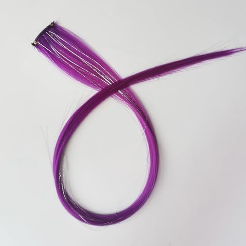 12pcs Clip in Purple Hair Extensions, 22 Inch Rainbow Hair with Silver Tinsels, Colorful Holiday Party Highlights for Women - color: Purple