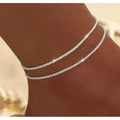 Shiny Silver Anklets for Women Dainty Layered Waterproof Ankle Bracelets Set Minimalist Adjustable Stackable Anklet Cuban Chain Summer Beach Foot Ornament Gift for Wife Daughter Girlfriend 2PCS