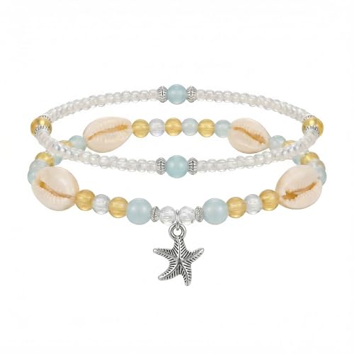 Boho Beads Beach Layered Anklet Set for Women, Handmade Gold Starfish Pearl Shell Anklets Summer Ocean Accessories Jewelry Gift - color: Bead Starfish