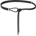 Women's Knotted Thin Waist Belt PU Leather Skinny Belts for Dresses Pants - color: Black