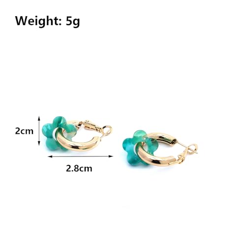 Chunky Acrylic Gold Small Flower Hoop Huggie Earrings, Colorful Boho Ear Piercing Dangle Drop Earrings, Dainty Chic Charm Jewelry Gift - color: Blue