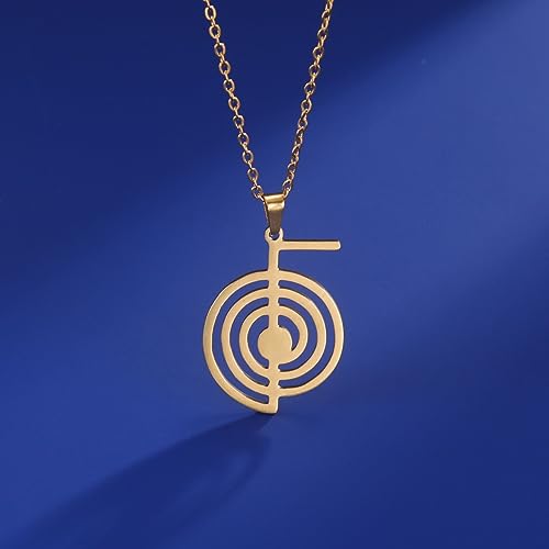 Dreamtimes Cho Ku Rei Reiki Necklace Protection Healing Symbol Yoga Necklace For Women Sacred Geometry Stainless Steel Drop Healing Energy Yoga Power Pendant Necklace Sacred Geometry Amulet - color: GOLD