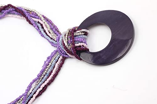 Coiris Multi Strand Statement Colorful Beaded Necklace with Big Circle Shell Pendant for Women - color: Loganbery