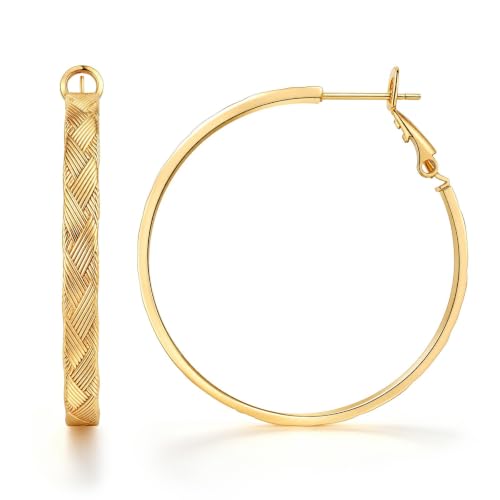 Gold Hoop Earrings for Women 14K Gold Plated Hoop Earrings Set, Large Medium Small Hoop Earrings Lightweight Hypoallergenic Huggie Statement Jewelry Gift for Women - color: Gold-D