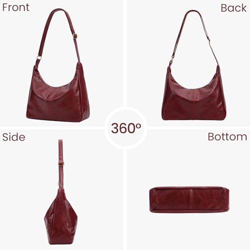 Brown Shoulder Bag for Women,Brown Leather Purse Slouchy Hobo Bags Everyday Purse Daily Commuting Bag with Zipper - color: Red