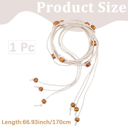 CRASPIRE Boho Braided Rope Belt Beaded Tassel Belts Western Woven Thin Tie Adjustable White Bohemian Handmade Cord 67in Long Skinny Strap Chain Wood Beads for Women Lady Dress Cloth Outfit Skirt Wrap - color: White
