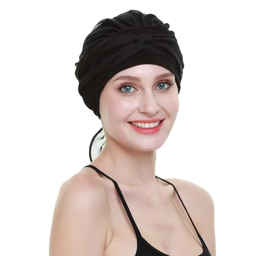 Chemo Headwear Turbans for Women Long Hair Head Scarf Headwraps Cancer Hats - color: Both Black