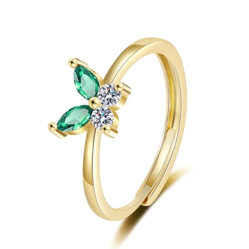Adjustable Women's Cubic Zirconia Leaf Shaped Ring, 18K Gold-Plated Exquisite Stackable Women's Ring, A Great Gift for Her - color: N
