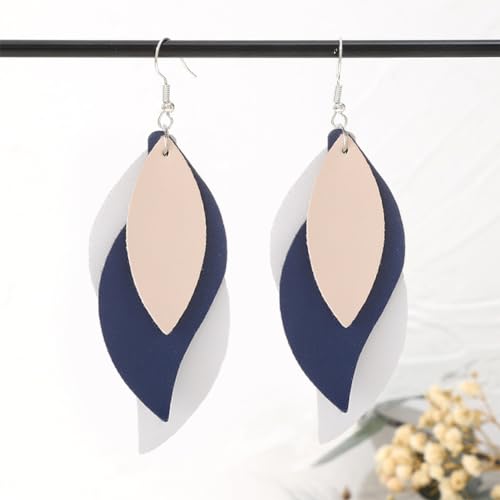 ANXIN boho unique Leather Earrings 2 Layered Lightweight Faux Leather Leaf Earrings Layered Design Drop Earrings Gift for Women - color: Style C