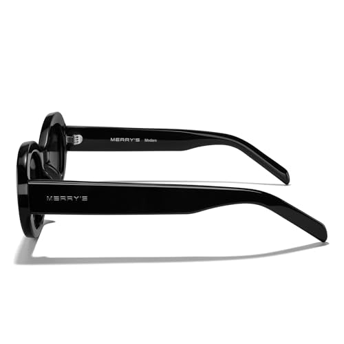 MERRY'S Modern Oval Round Acetate Sunglasses for Women UV400 Polarized Sunglasses S6191 - color: Black Frame/Black Lens