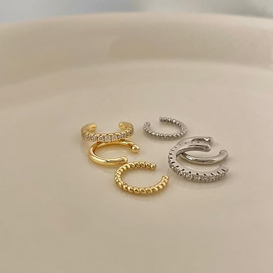 Ear Cuffs Non Piercing Sparkly Cuffs for Women Non Piercings Hypoallergenic Fake Piercings Sparkle Clip On Earrings Bling Cartilage Earring Ear Cuff Earrings for Women Dainty Earring - style: 4 - S 3PCS