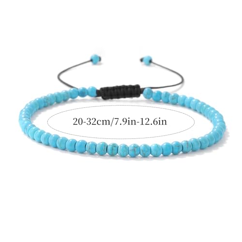 Lit Wall Crystal Anklets for Women Handmade Beach Boho Ankle Bracelet 4mm Adjustable Beaded Ankle Bracelet Waterproof Natural Stone Anklet Plus Size Anklets Gemstone Anklet Jewelry Gift for Her - style: Turquoise
