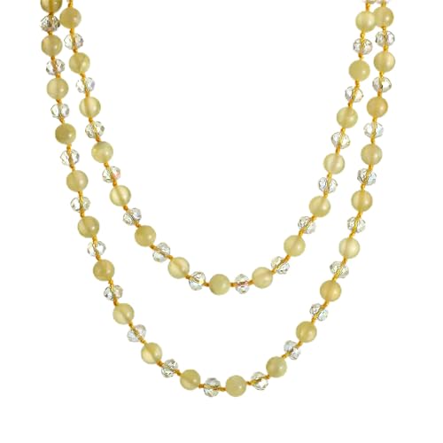 Long Beaded Necklace for Women Boho Colorful Crystal Stone Knot Statement Fashion Costume Jewelry Gifts - color: Yellow