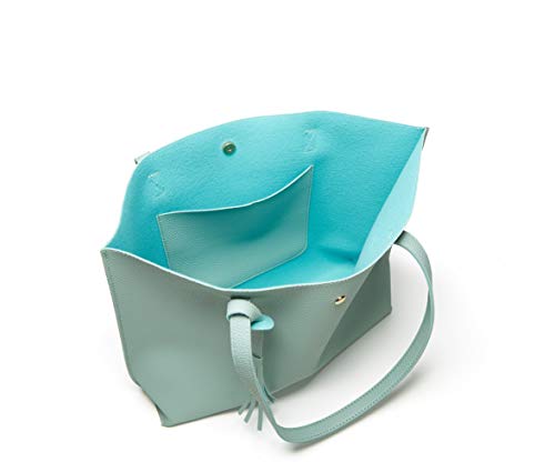Dreubea Women's Soft Faux Leather Tote Shoulder Bag from, Big Capacity Tassel Handbag - color: Aquamarine
