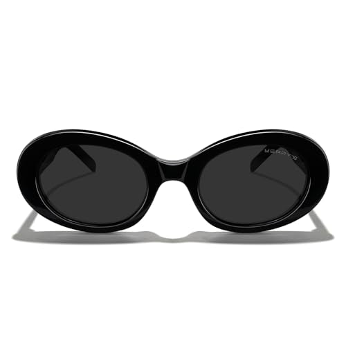 MERRY'S Modern Oval Round Acetate Sunglasses for Women UV400 Polarized Sunglasses S6191 - color: Black Frame/Black Lens
