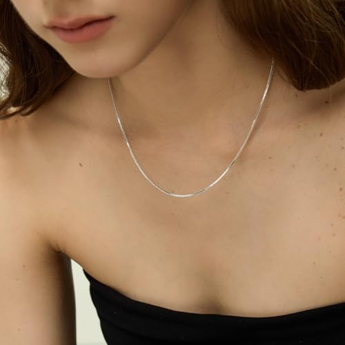 ARSIS 18K Gold Plated Herringbone Necklace Snake Chain Choker Dainty Layered Hypoallergenic Jewelry Gift for Women - color: Silver+Slider Chain