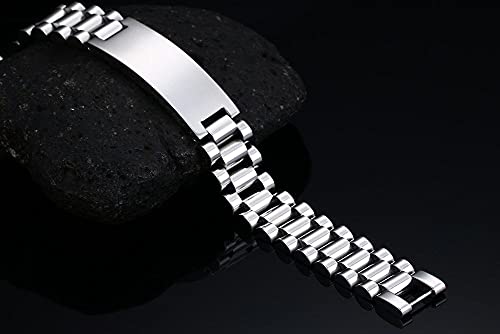 Custom Mens Bracelet Personalized Watch Band Engraved Name Bracelets for Men Customized ID Cuff Wristband Gift for Dad Husband - style: Silver - 1.5cm