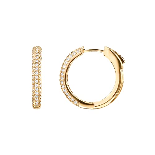 PAVOI 14K Gold Plated 925 Sterling Silver Posts Cubic Zirconia Hoop Earrings for Women | Halo CZ Gold Huggie Hoops - color: Yellow Gold, size: 20 Millimeters