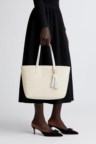 YXILEE Straw Bags For Women | M Size Travel Straw Totes Bag Woven Summer Handmade Shoulder Bag Handbag - color: White