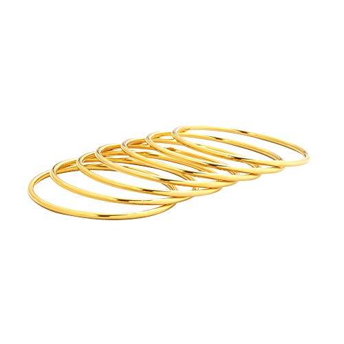 Glossy Thin Round Bangle Bracelet Set for Women, Set of 7 - color: Gold