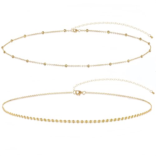 Akeoqi 2Pcs Waist Chain 18K Gold Plated Belly Belt Chains Sexy Layered Summer Beach Bikini Body Chain Satellite Beaded Pearl Coin Beads Wave Belly Jewelry Accessories for Women Adjustable - style: Coin