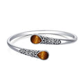 925 Sterling Silver Genuine Gemstone Bracelet for Women Men Handmade Adjustable Boho Navajo Style Bangle Cuff Natural Stone Jewelry Gift - color: Tiger Eye