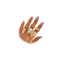 6Pcs Gold Flower Crystal Chunky Knuckle Rings Stacked for Women, Statement Stack Zirconia Hammered Geometry Irregular Baroque Pearl Open Ring Jewelry Gift - color: Gold