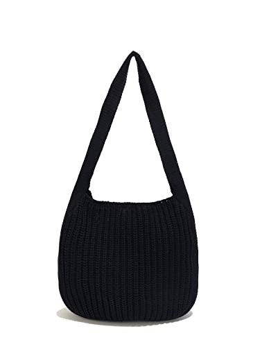 ENBEI Women's Crochet Tote Bag Knit Shoulder bag,Aesthetic Bag,Cute Eco-Friendly Tote for Travel,Daily Use,Gift Box Packaging - color: Black