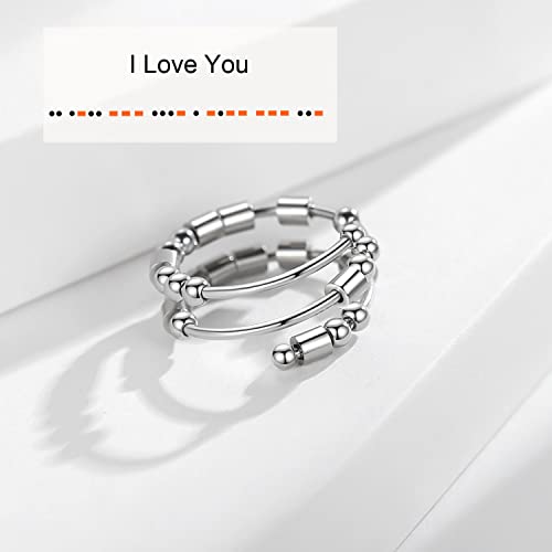 Morse Code Rings for Women, Stainless Steel Spinner Ring Fidget Rings for Anxiety Ring Morse Code Rings Inspirational Gifts Jewelry Women Birthday Graduation Gifts for Best Friends - style: 12 Warrior