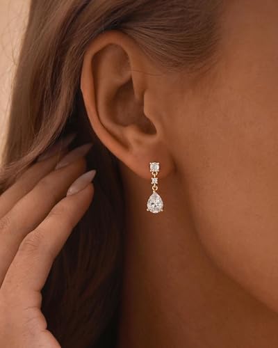 HANLI Dangle Earrings for Women – 14K Gold Plated/Silver Drop Earrings Sparkly CZ Gold Dangle Earrings Elegant Dangling Earrings for Wedding Bridal Prom Jewelry - color: 5-Dangle CZ Gold