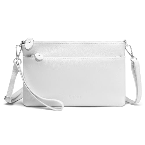 befen Genuine Leather Wristlet Clutch Wallet Purses with RFID Blocking, Small Crossbody Bags Shoulder Handbag for Women - color: White