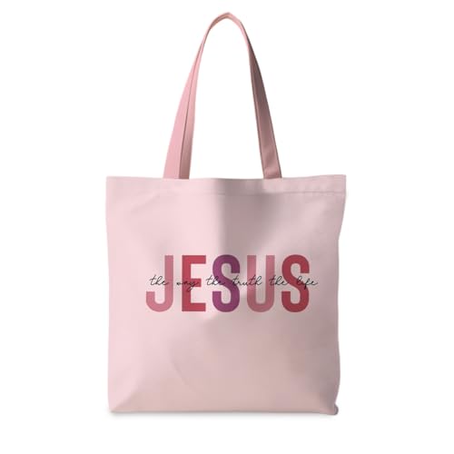 Jesus Tote Bag, Christian Tote Bags for Women, Religious Reusable Grocery Bags - color: Pink
