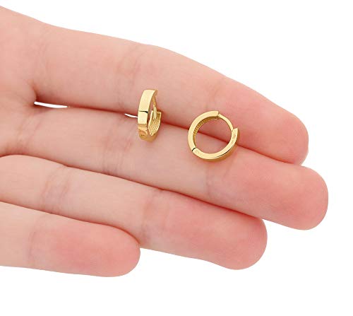 14kt Gold Huggie Hoop Earrings Minimalist Small Simple Thin huggies For Women and Men Polished Flat Hinged Hoop - color: Yellow Gold